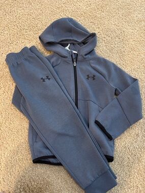 Under Armour Boys' Slate Blue Hoodie & Jogger Set - Gray Logos